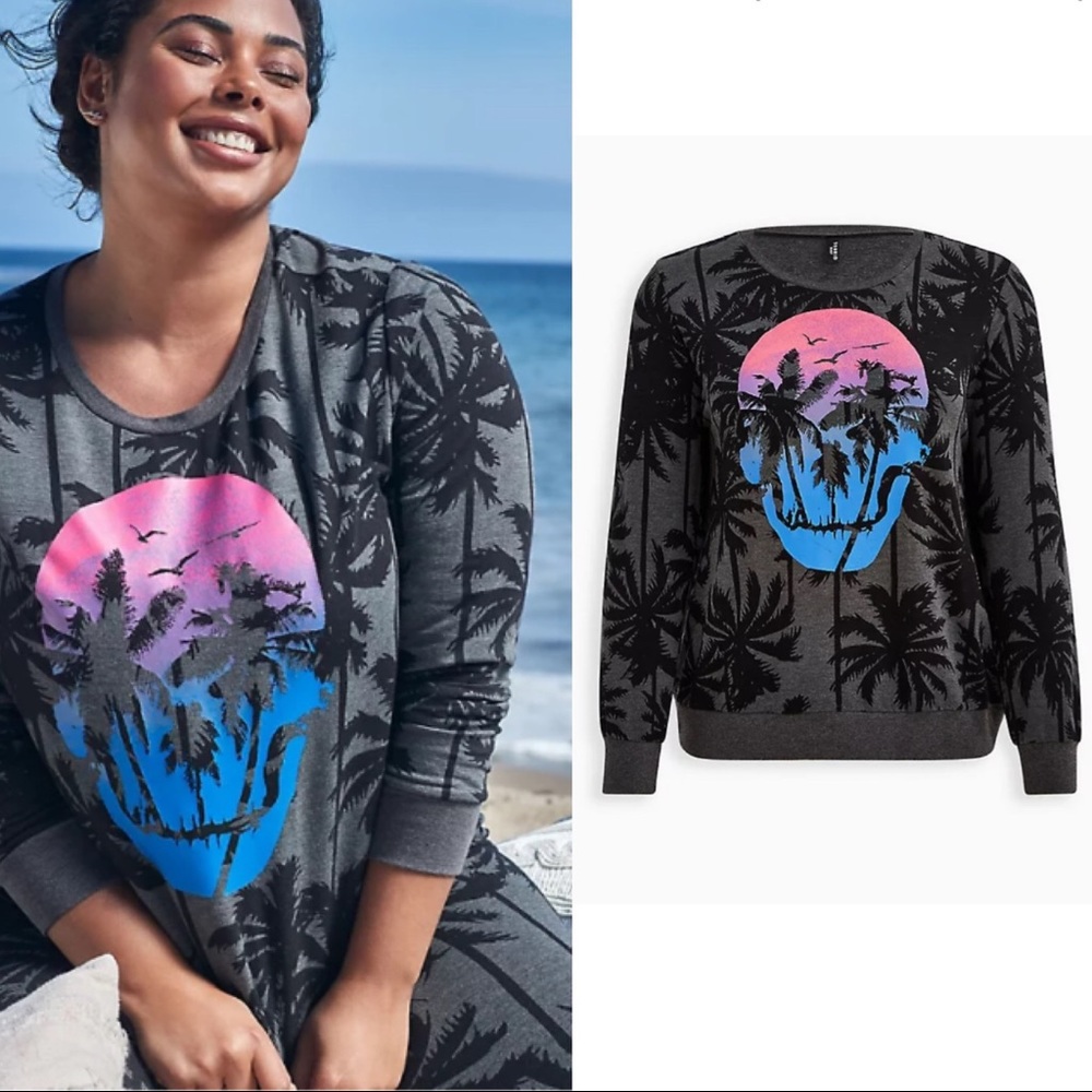 TORRID CHARCOAL GREY SKULL MICRO MODAL SLEEP SWEATSHIRT